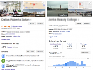 Side by side comparison of knowledge panels on Google's results page