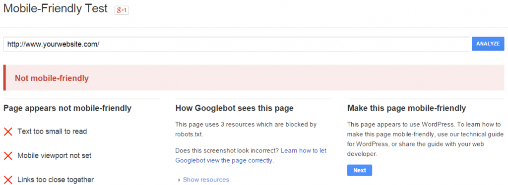 google mobile friendly test example