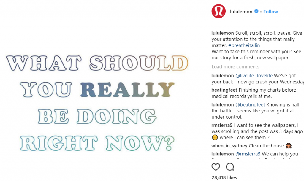 Lululemon Instagram post what should you really be doing right now?