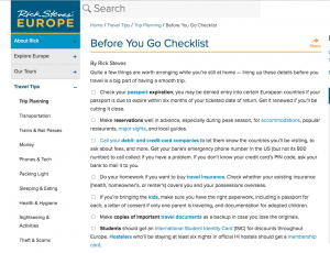 A Europe trip checklist from Rick Steves.
