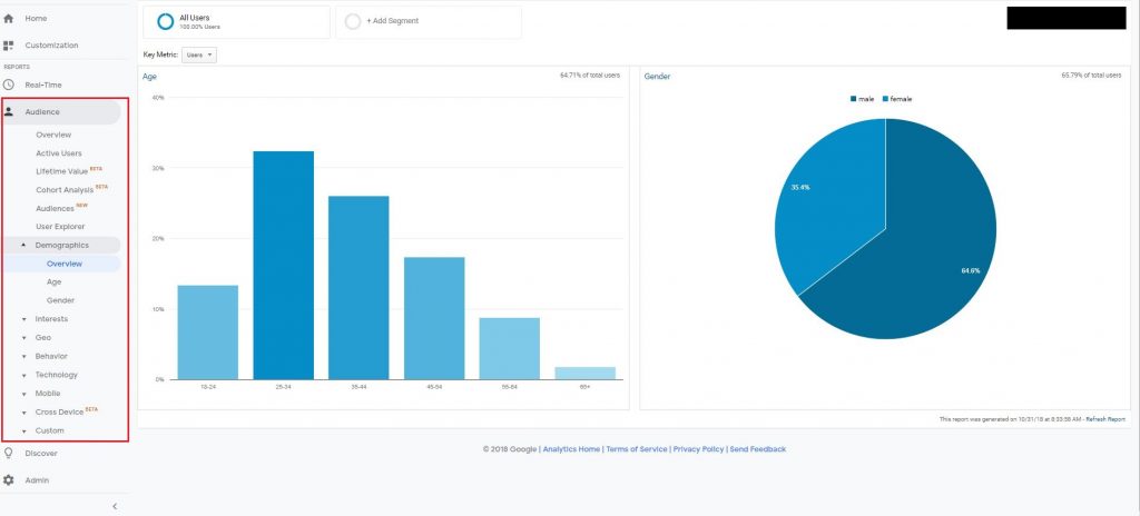 A screenshot of the demographics overview in Google Analytics