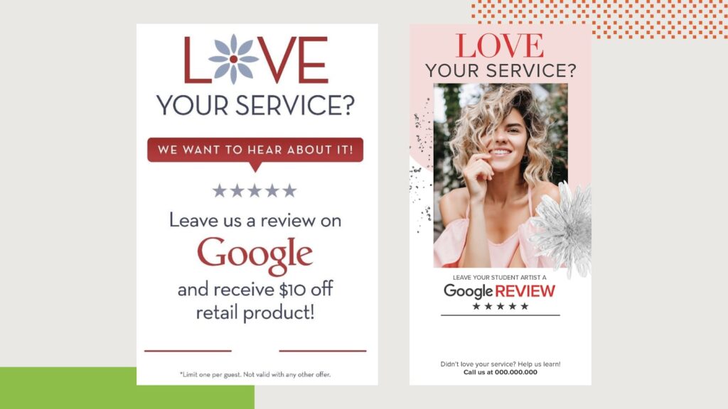 Example of a "leave a review" graphic