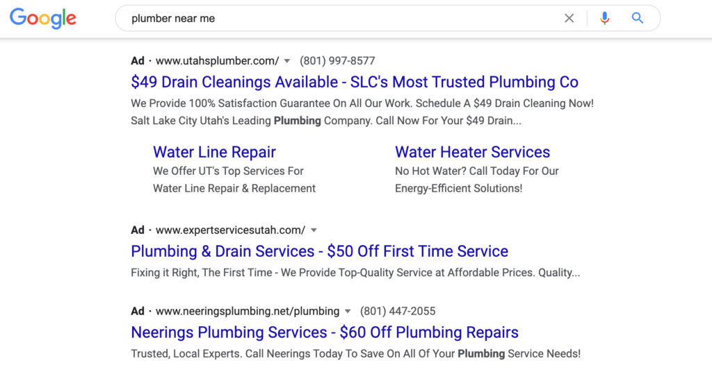 example of google search ads