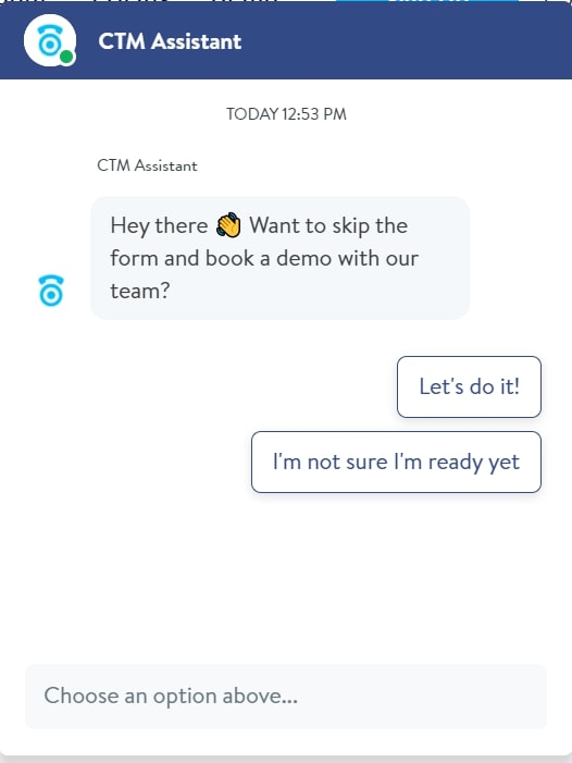 Screenshot of CTM chat assistant