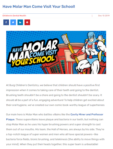 Molar Man blog on Burg Children's Dentistry's site.