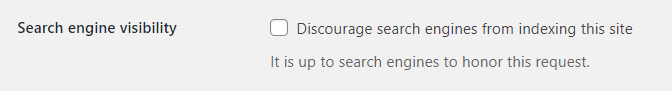 Example of search engine visibility button in WordPress.