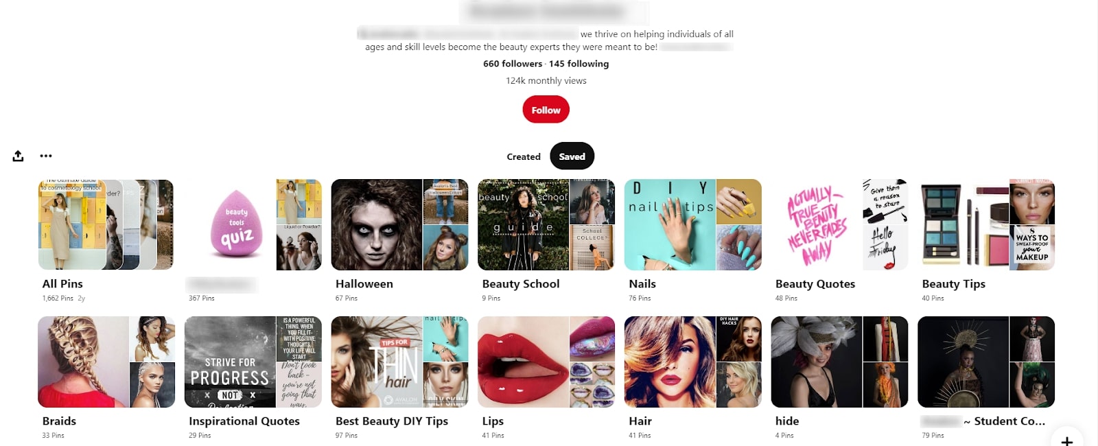 Pinterest account of an Oozle Media client