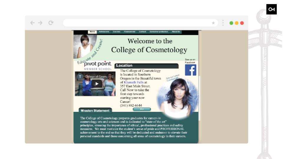 College of Cosmetology's old website