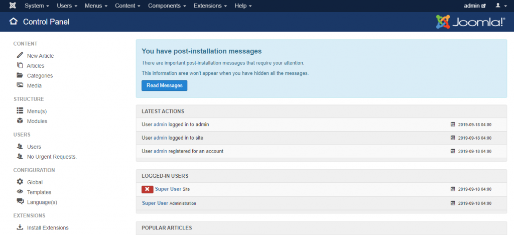 Joomla Backend